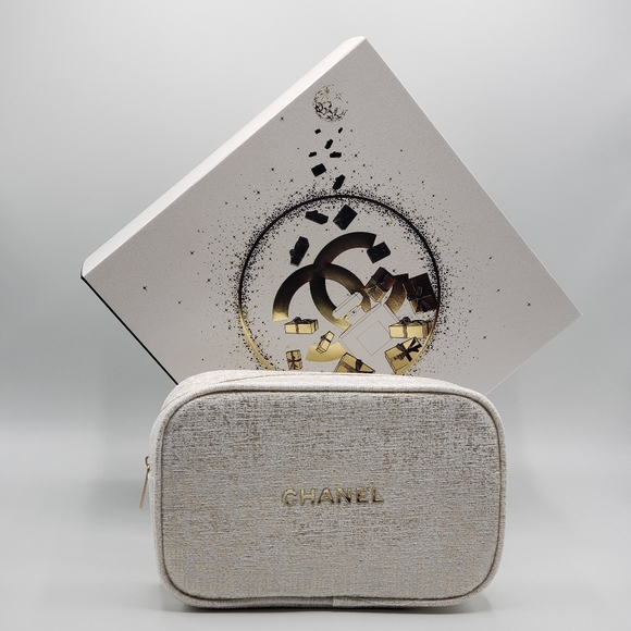Authentic Chanel Cosmetic Pouch White Gold - Picture 1 of 16